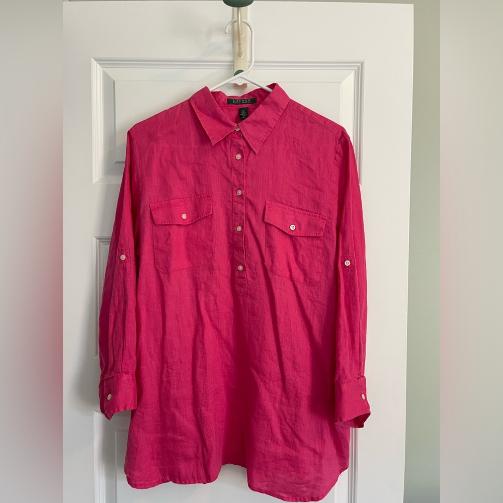 Lauren by Ralph Lauren Women’s XL Linen Fuscia Shirt